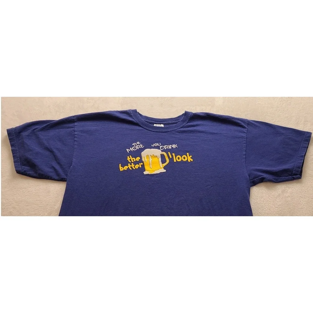 Gildan Ultra Cotton Men's‎ XL Blue Graphic T-Shirt The More You Drink Beer Humor